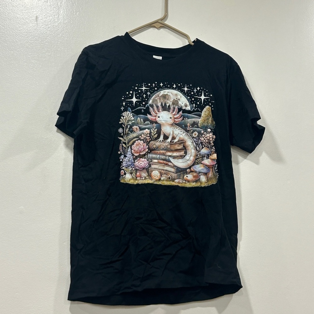 Black Graphic T-Shirt with Fantasy Design